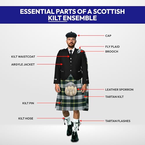 Image of 8 Yard Mens Kilt - Authentic Tartan Kilt for Men Highland Outfit for Weddings & Traditional Scottish Wear