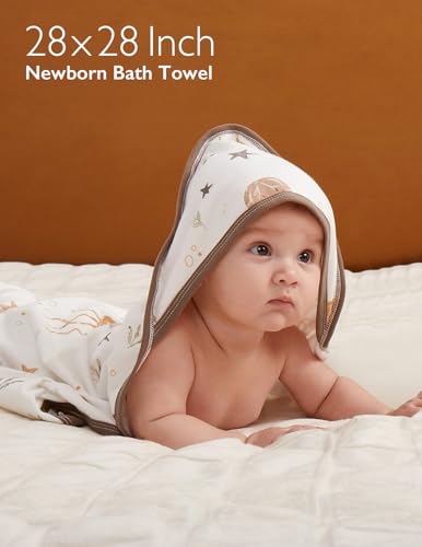 Image of Momcozy Baby Towel with Hooded-2 Pack Soft Bath Towel Set-Shower Gifts or Bath Essential for Infant,Newborn, Toddler (28 X 28 Inch, Ocean Whimsy)