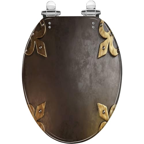 Elongated Toilet Seat Antique wrought iron sheet brass decorative corners 3d Resin Toilet Seat with Quietly Close Quick Release Hinges Decorative Toilet Seat with Cover Easy to Clean and Install
