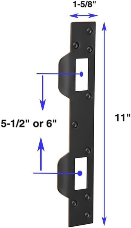 Extra Long Door Strike Plate 11in for Use with 5-1/2” and 6” Hole Spacing On Dead Latch and Deadbolt, Steel with Reinforced Torx/Star Screws & Bit, Reinforcement Striker (1, Black)