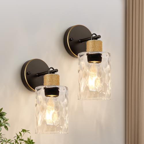 MOKATNG Set of 2 Wall Sconces for Bathroom, Coastal Modern Vanity Lights with Clear Glass Shade, Brown and Gold Bathroom Wall Lamp for Mirror Kitchen Living Room Hallway Cabinet Porch