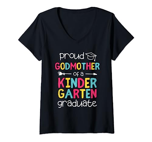 Femme Proud Godmother Mom Kindergarten Family Graduation assortie T-Shirt avec Col en V