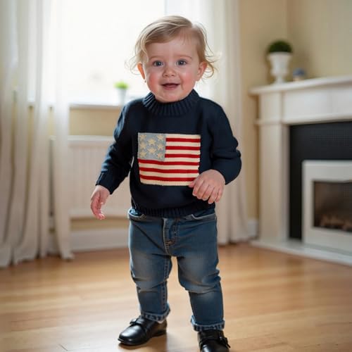 Toddler Baby Boy Girl 4th of July Outfit Long Sleeve Crewneck American Flag Sweater Memorial Day Patriotic Pullover Knit Tops3