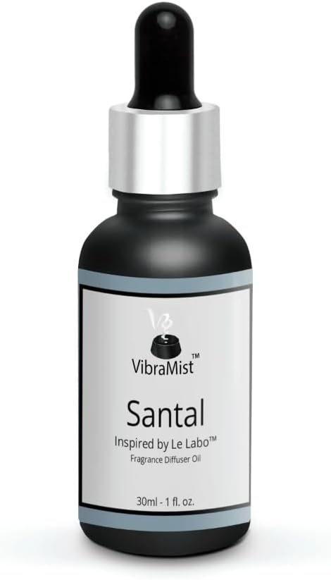 VibraMist™ Santal Diffuser Oil, Concentrated Premium Aromatherapy Essential Oil for Ultrasonic and Waterless Diffusers and Crafting - Inspiration: Santal,Tonka,Amber Mist, Leather,Oud -30 mL,1 Fl oz