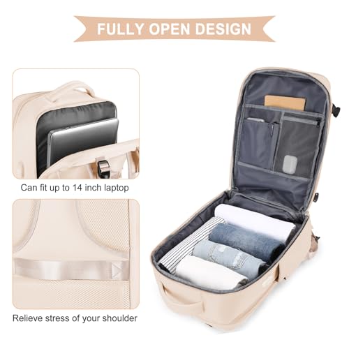 Image of coowoz Travel Backpack For Women Men,Carry On Backpack,Hiking Backpack Waterproof Outdoor Sports Rucksack Casual Daypack Travel Essentials(Beige)