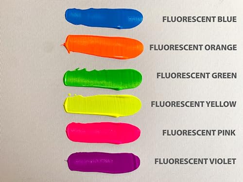 Image of milo Fluorescent Acrylic Paint Set of 6 Colors | 8 oz Bottles | Student Neon Colors Acrylics Painting Pack | Glows UV in Black Light | Non-Toxic Arts & Crafts Paints for Artists & Hobby Painters | Made in USA | Glows in Black Light, AP Certified Non-Toxic, Made in USA, Arts & Crafts Paints for Artists, Student, Hobby Painters, Mixable
