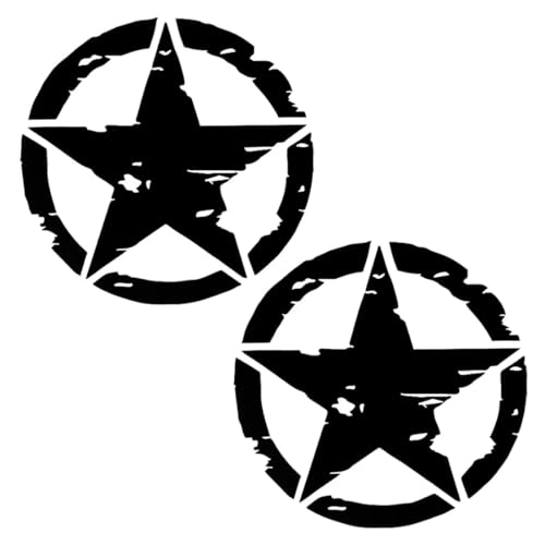 Army Military Star Car Sticker, 2 Sheets, Car Stickers, Five-Pointed Star Car Sticker, Used on Car Body Bumper, Bonnet or Doors, Car Decoration, Tuning Car Sticker, Sticker for Camper (Black, 15 x 15)