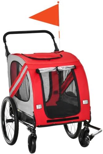 【LuckyNote】 2-in-1 Pet Bike Trailer for Small, Road-Visibility Bicycle,Weather-Strong Bike Wagon Trailer Sidecar Attachment, Red,55 x 28.5 x 42.5 Inche