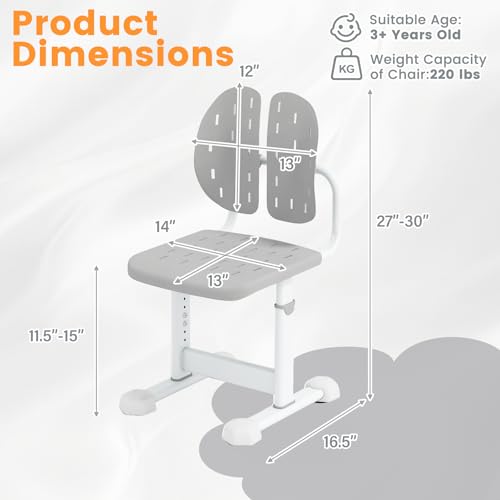 Image of Costzon Kids Desk Chair, Height-Adjustable Study Chair w /Breathable Seat, Double Back Support & Heavy Duty Metal Frame for 3+ Years Old Students Boys & Girls (Gray)