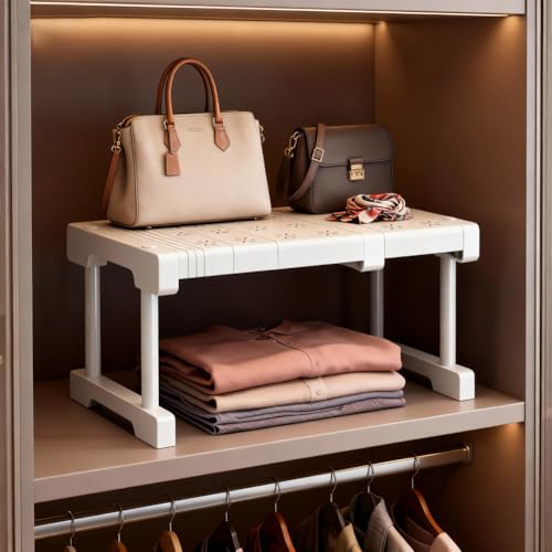 Erweiterbares Schrankregal, Verstellbare Kleiderschrank Organizer Teleskopregal, Nagelfrei Teleskop Regaltrenner für Kleiderschrank/Schrank/Küche/Badezimmer, T 24cm, Verstellbare Länge 27-38cm