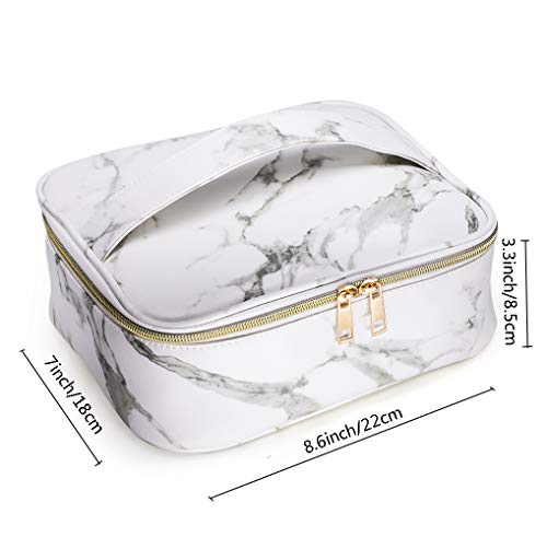 Hoyofo Travel Makeup Bag For Women Girls Large Cosmetic Bags With Handle Marble Makeup Organizer Case With Adjustable Dividers Beauty Bag Waterproof Toiletry Bag, White #TOP6