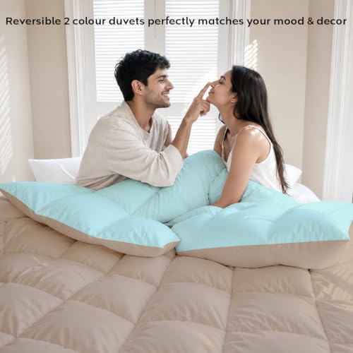 Image of AYKA Reversible Comforter 220 GSM Microfiber Reversible AC Comforter /Blanket for Winter /Quilt /Dohar /Duvets for King Size Blanket /Comforter Double Bed (Taupe & Aqua, 90 * 100 inch)