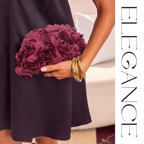 Image of 3D Flower Evening Bag for Women Elegant Floral Bridal Handbags Rose Clutch Purse for Wedding, Prom, Cocktail Party,Date Night