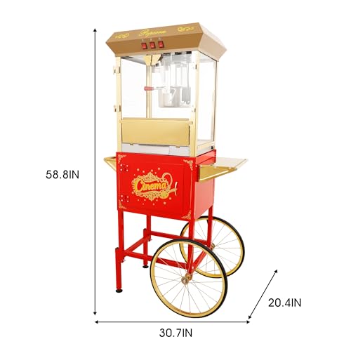Image of Popcorn Machine with Cart & 16oz kettle for Home /Commercial (Red)