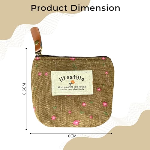 Image of Kraptick Multipurpose Coin Pouch for Men & Women, Compact Coin Organiser, Cash & Coin Holder Pouch, Stylish Mini Money Pouch for Everyday Use (Brown Flower)