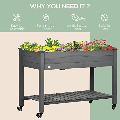 Jardinera elevada móvil con ruedas gris oscuro de 118x55 cm para huerto 5
