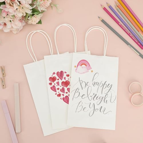 Image of Aakriti Kraft Paper Gift Bags With Handles - White Small Retail, Shopping, Birthday, Wedding Party Favor, Merchandise Bags | Size: 7x3.5x8.5 Inch (Pack of 100)