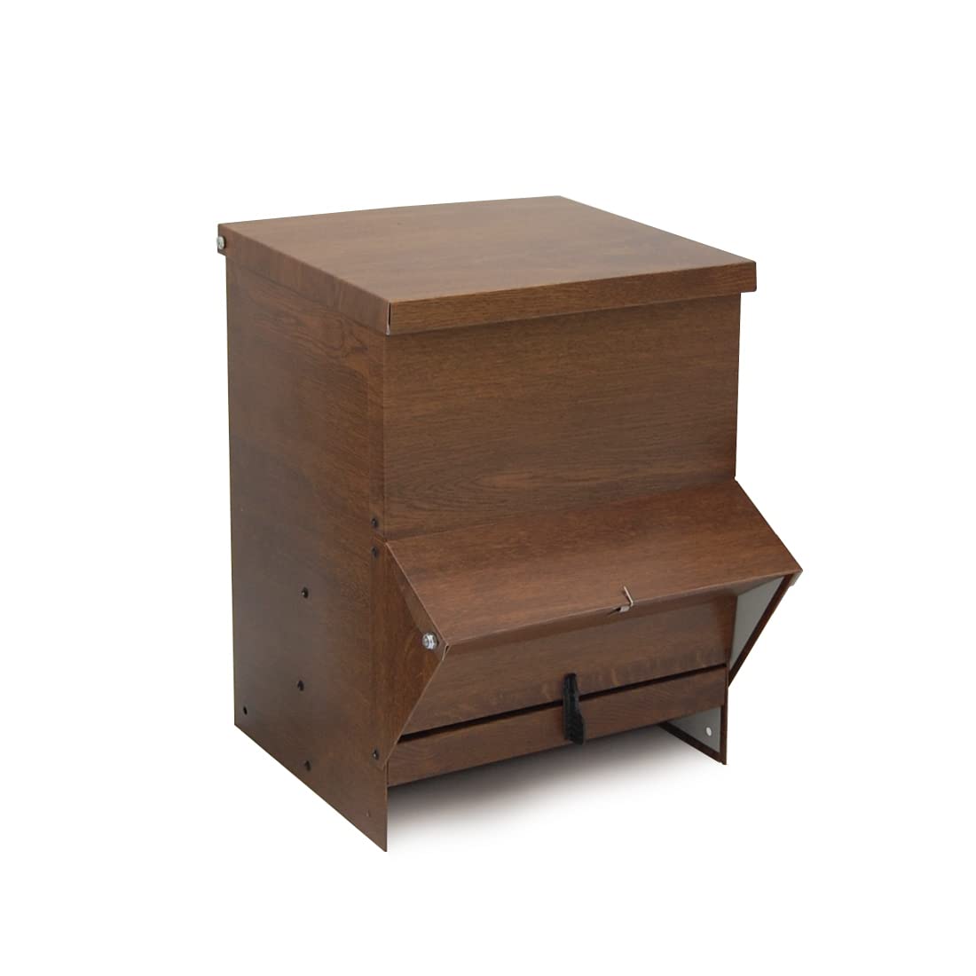 Tolva para Aves de Corral - Chapa Imitación Madera, Muy Estética en tu Aviario - Comedero para Gallinas Capacidad 20L - con Visera Antilluvia para Proteger el Pienso