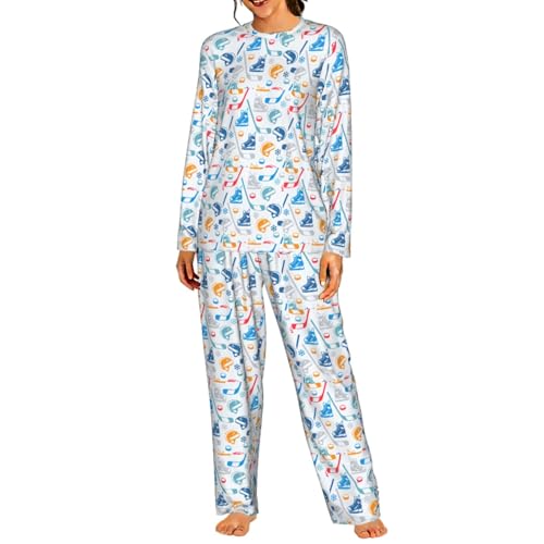 Pyjama hockey femme ensemble nuit manches longues motifs imprimés