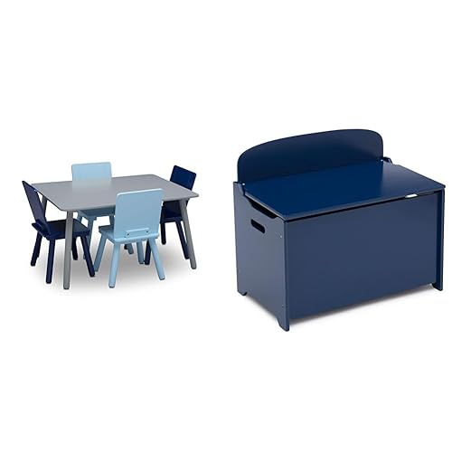 Delta Children Juego de mesa y silla para niños (4 sillas incluidas), grisazul y caja de juguetes de lujo MySize, certificado Greenguard Gold, azul