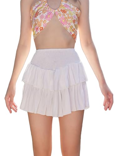 Women's Y2K Shirred High Waist Tiered Layer Ruffle Hem A Line Short Skirt