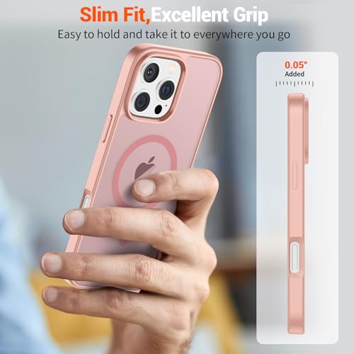 Image of SUPFINE Magnetic for iPhone 16 Pro Max Case (Compatible with MagSafe) (Military Grade Drop Protection) Slim Translucent Matte Shockproof with Anti-Fingerprint Phone Case,Pink