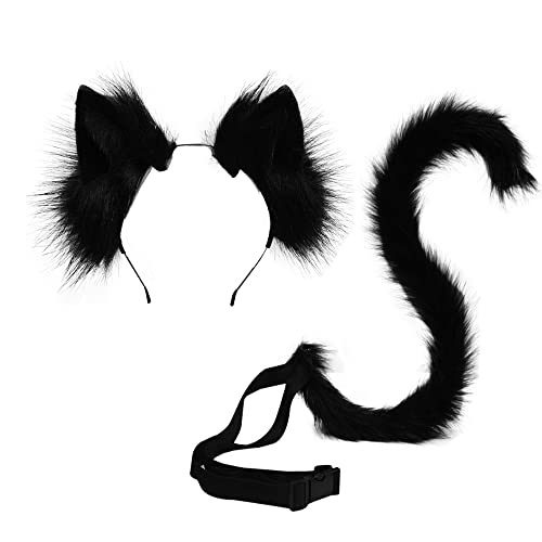 MUKOSEL Katzenkostüm-Set – Schwarze Katzenohren, Schwanz & Choker Mit Glocke – Für Halloween, Cosplay & Mottopartys