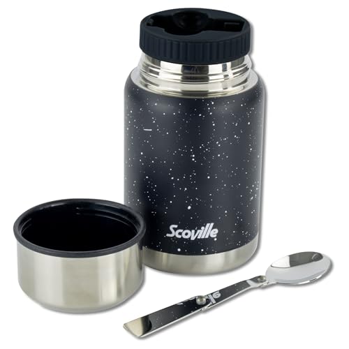 Scoville NEVERLEAK - Termo aislado para alimentos de 500 ml con cuchara plegable de acero inoxidable, doble pared aislada al vacío, tapa a prueba de fugas, caliente durante 12 horas, frío durante 24