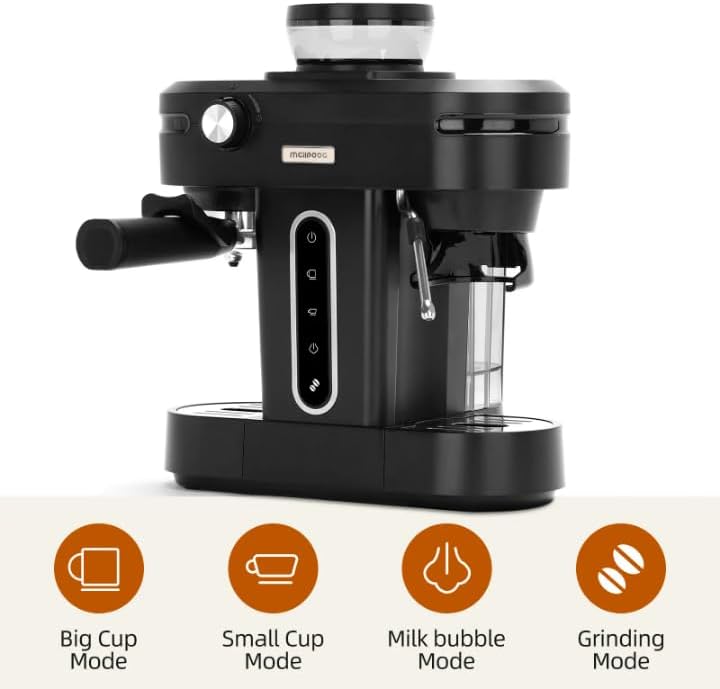 Espresso Machine, Black, Professional Coffee Maker with Grinder, Cold Brew, Latte, Cappuccino Functions