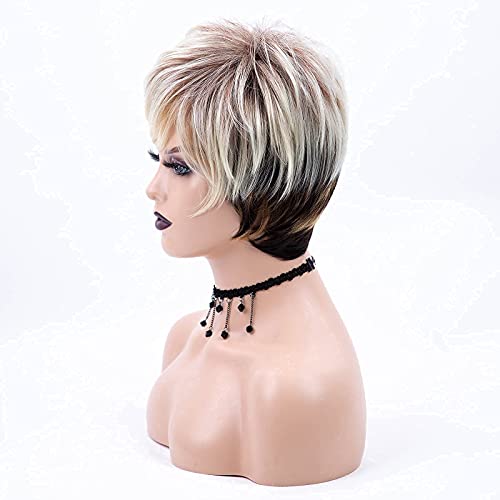 Renershow Short Layered Pixie Wig Brown Ombre Blonde Synthetic Wigs For White Women #TOP4
