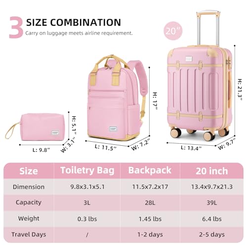 Image of LARVENDER Luggage Sets 3 Piece Expandable Carry on Luggage 22x14x9 Airline Approved Hardshell Suitcase with Wheels TSA Lock, Lightweight Suitcase Set for Women with Travel Backpack, Light Pink