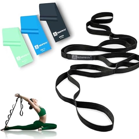 A AZURELIFE Flat Resistance Band Set (3 Pieces Total) Exercise Bands and Premium Durable Stretch Strap with Loops Cover