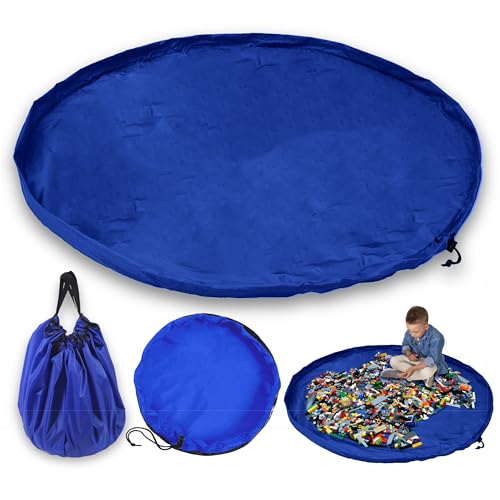 JJPRIME - Sac de rangement pour enfants - Couverture de jeu avec cordon de serrage - Grand jouet de rangement pliable - Pour chambre d'enfant - Play and Go - Nettoyage rapide (150 cm XL - Bleu)