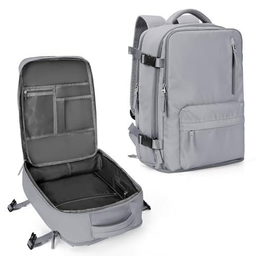 Mochila de viagem grande feminina, bagagem de mão, mochila impermeável para fazer trilha e esportes ao ar livre, mochila escolar, Cinza GG, Large