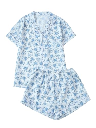 SHENHE Women's Button Down Pajama Set 2 Piece Short Sleeve Sleepwear Soft Shorts Lounge Pjs Set