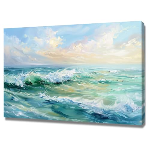 Impression sur toile de vagues de mer 70x100cm encadrée pour décoration murale