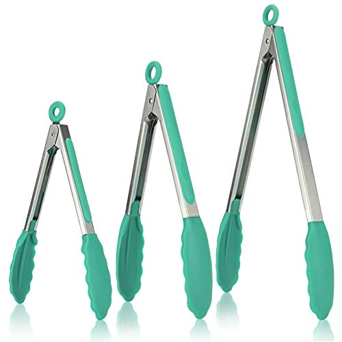 Kitchen Tongs, U-Taste 7/9/12 inches Cooking Tongs, with 600&#xBA;F High Heat-Resistant Non-Stick Silicone Tips Alaska 