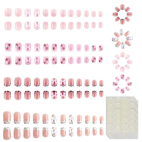 96 Pcs Kids False Nails Waterproof Durable Press on Nails for Kid Pre-glue Full Cover Short False Nails Kids Stick on Nails for Girls Nails Art Decoration
