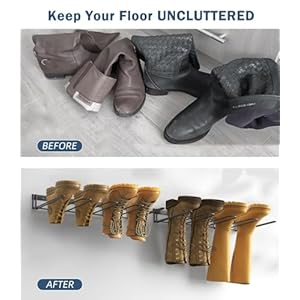 Boot rack wader hanger wall mounted 4 pair sturdy metal boot organizer tall shoe holder for closet entryway indoor garage  urban country home decor