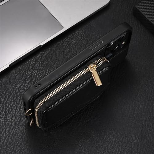 Miroir portefeuille avec chaîne en métal et lanière en cuir pour iPhone 14 Pro - 5