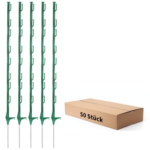 FENSMILE Electric Fence Posts with Clips Pack of 50 48Inch Temporary Plastic Step-in Fence Post for Garden and Farm Green