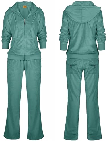 Image of LeeHanTon Womens Jogging Suits Sets Running Velour Outfit Zipper Warm Up 2 Pieces Hoodie and Pant Tracksuit