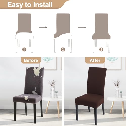 Image of SearchI Chair Covers for Dining Room Set of 6, Stretch Solid Color Kitchen Parsons Chair Covers Washable Spandex Dining Chair Slipcovers Seat Protector for Hotel,Banquet,Ceremony (Chocolate)