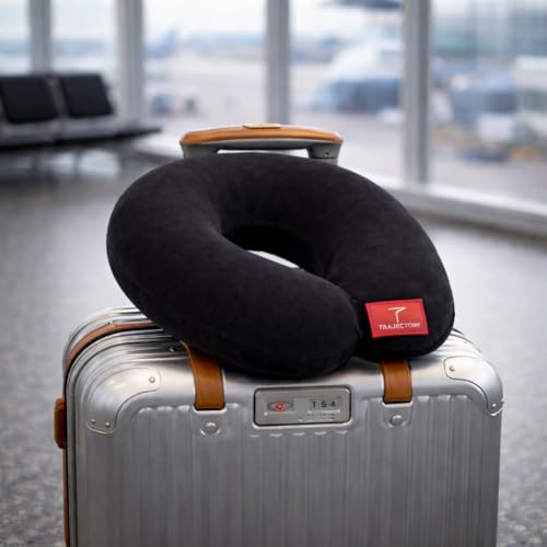 Image of Trajectory Travel Neck Pillow for Travelling and Sleeping in Airplane Flight, Cab, Car, Train, Bus for Men and Women Black (As seen on Shark Tank)