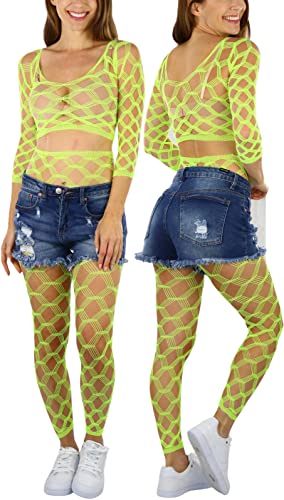 Image of ToBeInStyle Women's Spandex Multi Net Fishnet Set Rave Novelty Party Crop Top & Tights