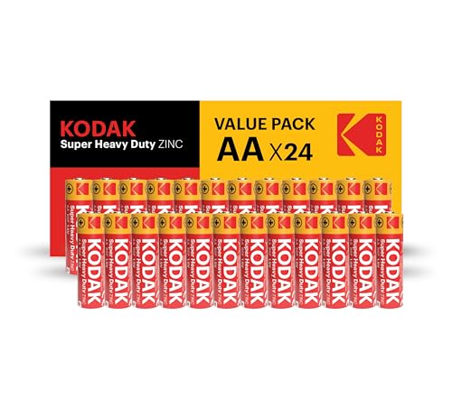 KODAK Super Heavy Duty 24-Pack AA Batteries Double A Battery Pack Carbon Zinc 1.5V 3-Year Shelf Life Disposable Household Batteries for Low-Drain Devices R6P Blister Packed (24 Count)