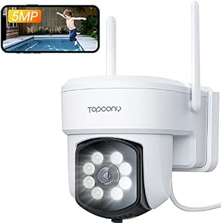 Topcony 5MP Human Detection CCTV Camera Outdoor, 360° Pan-Tilt PTZ Auto-Tracking Security Camera Wireless, WiFi IP Camera, Colorful Night Vision, Sound-Light Alarm, 2-way Audio, Phone/PC, SD/Cloud