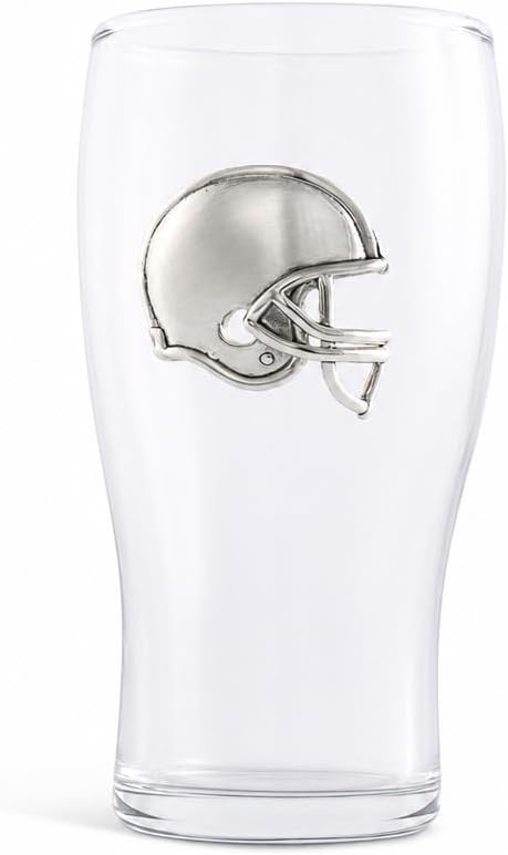 Arthur Court Football Beer Pint Glasses Set of 4 with Sand Casted Aluminum Helmet Emblem 18oz