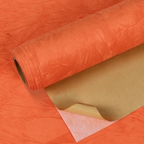 VEELIKE Papel Pintado Terciopelo Naranja 40 cm × 300 cm Papel Adhesivo para Muebles Arrugado Tela de Terciopelo Suave Naranja Vinilos para Muebles Dormitorio Estuche Joyero Cajón Armarios Extraíble