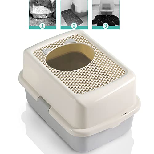 Smart Paws Top Entry Cat Litter Box,Large Cat Box,litter box with lid,covered litter box(Grey)